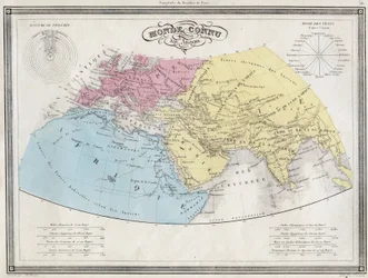 Muinaisten maailma tunnettu - Levy, joka on poimittu Vuilleminin "Muinaisen ja modernin maantieteen yleismaailmallisesta atlasesta asuinkoulujen käyttöön" - noin. 1845