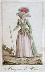 Nuori pariisilainen porvarillinen nainen kävelymekossa, 1787
