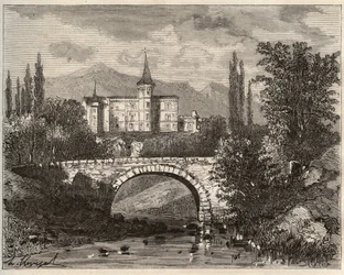 chateau de la rochelambert Haute-Loire-terminaalin laaksossa (43) - kaiverrus "La France illustrée: maantiede, historia, tilastohallinto" V.-A. Maltaanruskea. 1884