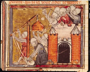 f.275r Chinonin linnan piiritys, Grandes Chroniques de France, 1375-79
