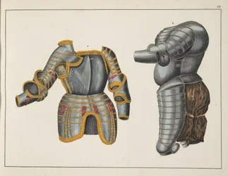 Panssari, levy julkaisusta "A History of the Development and Customs of Chivalry", kirjoittanut tohtori Franz Kottenkamp, julkaissut Carl Hoffmann, 1842