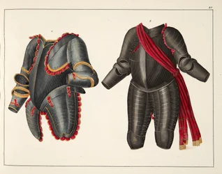 Panssari, levy julkaisusta "A History of the Development and Customs of Chivalry", kirjoittanut tohtori Franz Kottenkamp, julkaissut Carl Hoffmann, 1842