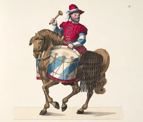 Rumpali turnauksessa, levy julkaisusta "A History of the Development and Customs of Chivalry", kirjoittanut tohtori Franz Kottenkamp, julkaissut Carl Hoffmann, 1842