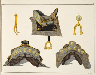 Satulat ja kannut, lautanen tohtori Franz Kottenkampin teoksesta "A History of the Development and Customs of Chivalry", julkaisija Carl Hoffmann, 1842