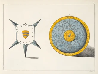 Kilvet, levy julkaisusta "A History of the Development and Customs of Chivalry", kirjoittanut tohtori Franz Kottenkamp, julkaissut Carl Hoffmann, 1842