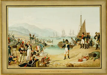 Napoleon I laskeutuu Antibesin lähelle, Ranska ... (akvarelli)