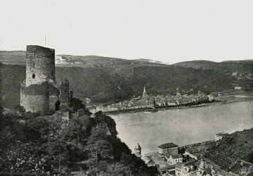 Katz, josta on näkymät Reinille, St Goarshausen, Saksa, 1895.