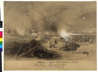 Komornin piiritys huhtikuussa 1849 (akvarelli paperille).