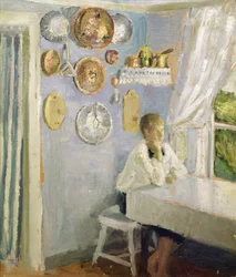 Harald aamiaispöydässä, n.1900 (öljy paneelille)