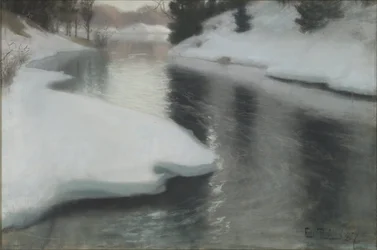 Kevätsula, kirjoittanut Thaulov, Fritz (1847-1906). Pastelli kankaalle