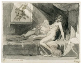 Alp poistuu kahden nukkuvan naisen sänkykammiosta, 1810.