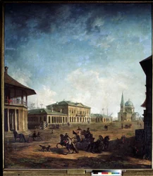 Vue de la ville de Nikolaev (Nikolajev) en Ukraine (näkymä Nikolajevin kaupunkiin). Peinture de Fjodor Jakovlevich Alekseev (1753-1824)