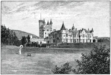 Balmoralin linna luoteesta, Aberdeenshire, Skotlanti, 1900.
