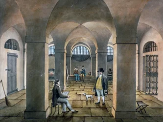 Sisäkuva Horsemonger Lane Prisonissa, Union Road, Southwark, Lontoo, c1826