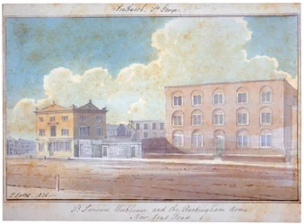 St Saviourin työtalo ja Rockingham Arms Inn, New Kent Road, Southwark, Lontoo, 1825
