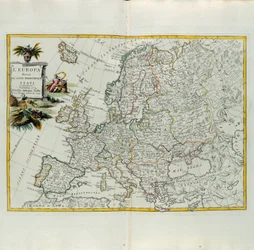 Eurooppa jaettuna päävaltioihinsa, G. Zulianin kaiverrus, joka on otettu Antonio Zattan Venetsiassa vuonna 1776 julkaisemasta uusimman atlasin Tome I:stä, yksityinen kokoelma
