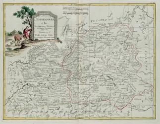 Extremadura ja Castilla la Nueva, G. Zulianin kaiverrus otettu Antonio Zattan Venetsiassa vuonna 1776 julkaistun uusimman atlasin Tome I:stä, yksityinen kokoelma