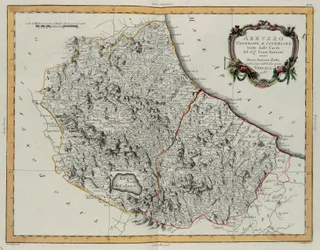 Farther and Hither Abruzzo, G. Zulianin kaiverrus Tome II:sta Venetsiassa vuonna 1783 julkaistusta Antonio Zattan "Uusimasta atlasesta", yksityiskokoelma