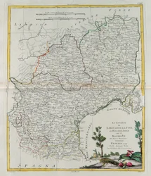 Langedocin, Foixin ja Roussillonin hallintoa Rouerguen kanssa, G. Zulianin kaiverrus otettu Antonio Zattan Venetsiassa vuonna 1777 julkaistun uusimman atlasin Tome I:stä, yksityinen kokoelma