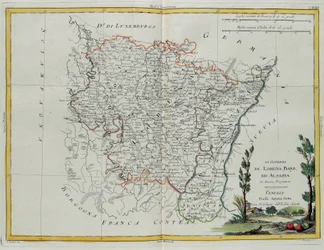 Governances of Lorraine, Barr ja Alsace, G. Zulianin kaiverrus otettu Antonio Zattan Venetsiassa julkaiseman "Uusimman atlasin" Tome I:stä, yksityinen kokoelma