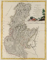 Veneton osavaltion maa-alue: Brescia, G. Zulianin kaiverrus Tome II:sta Venetsiassa vuonna 1783 julkaistusta Antonio Zattan "Uusimman atlasin" yksityiskokoelmasta