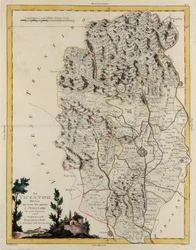 Veneton osavaltion maa-alue: Vicenzan alue, joka on jaettu sen piispakunnille ja maistraateille, G. Zulianin kaiverrus Tome II:sta Venetsiassa vuonna 1782 julkaistusta Antonio Zattan "uusimmasta atlasuksesta", yksityinen kokoelma
