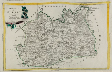 Surreyn maakunta, G. Zulianin kaiverrus otettu Tome I:stä Venetsiassa vuonna 1779 julkaistusta Antonio Zattan "uusimmista atlasista", yksityinen kokoelma