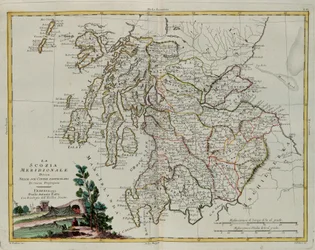 Etelä-Skotlanti jaettu kreivikuntiinsa, G. Zulianin kaiverrus Tome I:stä Venetsiassa vuonna 1779 julkaistusta Antonio Zattan yksityiskokoelmasta "Uusimman atlas"