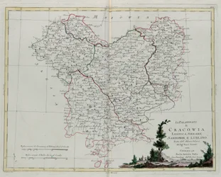 Krakovan Pfalz, Lekzyca, Sieradzin, Sandomirin ja Lublinin kaiverrus G. Zulianin kaiverruksesta Tome III:sta Venetsiassa vuonna 1781 julkaistusta Antonio Zattan "uusimmista atlasista", yksityiskokoelma