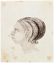 Länsiafrikkalaisen naisen pää, noin 1775 (akvarelli)