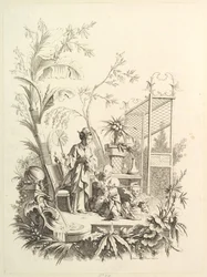 Chinoiserie hahmoilla maisemassa, 1700-luku.