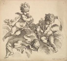 Kolme lasta hedelmälautasella, 1738-45.