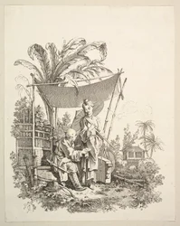 Nainen, joka näyttää uteliaisuutta sotilaalle, n. 1742.