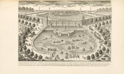 Marlyn puutarhan ääripää, Charles-Antoine Jombertin teoksesta Les Delices de Versailles et des Maisons Royales, 1766
