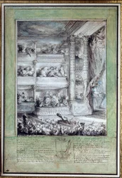 Voltairen (1694-1778) kruunaus Comédie-Françaisessa 12/04/1778. Mitat: 0,35 x 0,24 m. Pariisi, Musée du Louvre