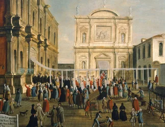 Doge ja herrat San Roccon kirkossa pyhänä päivänä, kirjoittanut Gabriel Bella (1730-1799) Öljy kankaalle, 92,5x145,5 cm, yksityiskohta