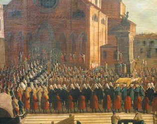 Dogen hautajaiset Santi Giovanni e Paolon kirkossa, Gabriel Bellan (1730-1799), öljy kankaalle.