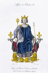 Kaarle VI:n figuuri, kaiverrettu Amedee Peree, teoksesta "Histoire des Rois de France" (värilitho)