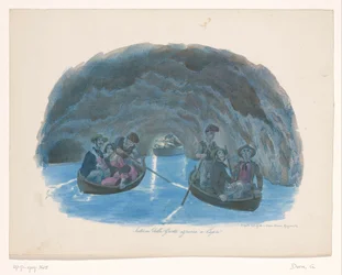 Figuurit soutuveneillä Caprin Sinisessä luolassa Interno della Grotta azzurra a Capri (otsikko esineessä)