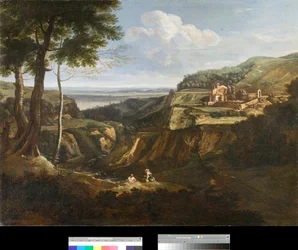 Näkymä Camaldolin luostariin lähellä Frascatia, Italia Gaetano Previatin (Gaspard Poussin tai Guaspre) (1615-1675) maalaus 1670 Yksityiskokoelma 1670 Yksityiskokoelma