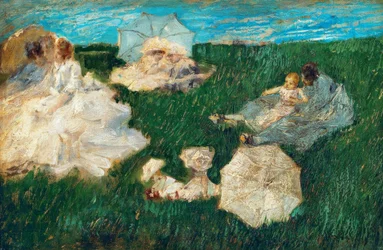 Nainen lasten kanssa puutarhassa, 1896,