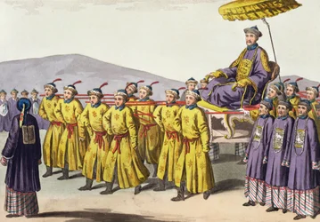 Keisari Chien Lung kantoi Triumphissa, levy 18 Jules Ferrarion Le Costume Ancien et Modernesta, julkaistu noin 1820-30-luvulla