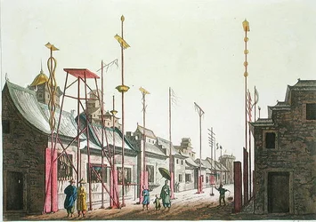 Pekingin suuret muurit, kuvitus Giulio Ferrarion teoksesta "Le Costume Ancien et Moderne", julkaistu noin 1820-30-luvuilla (värillinen kaiverrus).