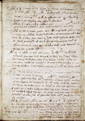 "Sidereus Nunciuksen" sivu, jossa Galilea nimeää neljä tähteä nimellä Medicea Sidera tai Pianeti Medicei (Planetes mediceennes): italialaisen tähtitieteilijän ja fyysikon Galileo Galilei dit Galilee (1564-1642) käsikirjoitus on kirjoittanut Cosimo de Medic