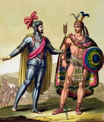 Hernando Cortesin ja Montezuma II:n kohtaaminen, Meksiko, 1519 c1820-1839