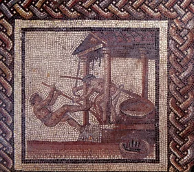 Galloroomalainen taide: maalaiskalenteria esittävä mosaiikkilattia. Öljypuristin. 100-luvun loppu, 200-luvun alku jaa. Saint-Romain-en-Galista (Rhône). Saint-Germain-en-Laye, kansallinen arkeologinen museo