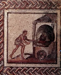 Galloroomalainen taide: maalaiskalenteria esittävä mosaiikkilattia. Leivän valmistuskohtaus. 100-luvun loppu, 200-luvun alku jKr. Saint-Romain-en-Galista (Rhône). Saint-Germain-en-Laye, Kansallinen arkeologinen museo