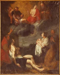 Seurakuntakirkko (Sint-Pieterskerk). Sisustus. Etelä käytävä. Alttari. Maalaus. Kristuksen syntymä. Attr. G De Craeyerille. 17. vuosisata. (maalaus)