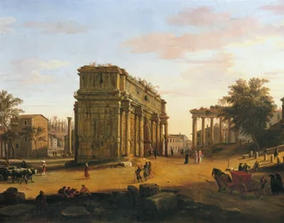 Septimius Severuksen kaari Roomassa, Gaspar van Wittel (1652 tai 1653-1736), öljy paneelille, 565 x 9056 cm, Yksityiskohta