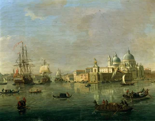 Näkymä Venetsiaan Giudeccalla ja tullitalolla, Gaspar van Wittel (1652 tai 1653-1736), öljy kankaalle, 27x42 cm, yksityiskohta